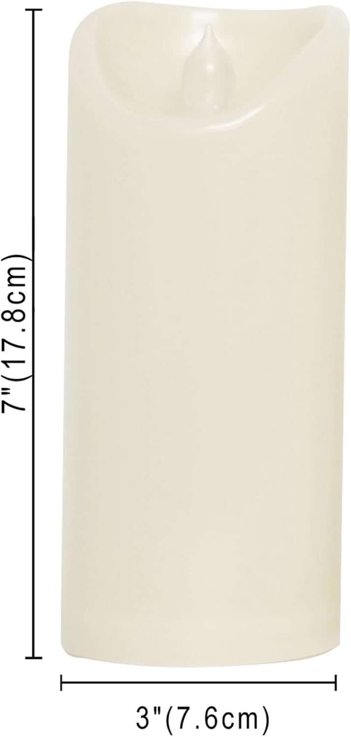 CANDLE CHOICE Outdoor Battery Operated Flameless Candles with Remote Timer Waterproof Flickering Plastic Electric LED Pillar Lights for Lantern Patio Garden Wedding Party Decorations 3x7 Inches 2 PCS