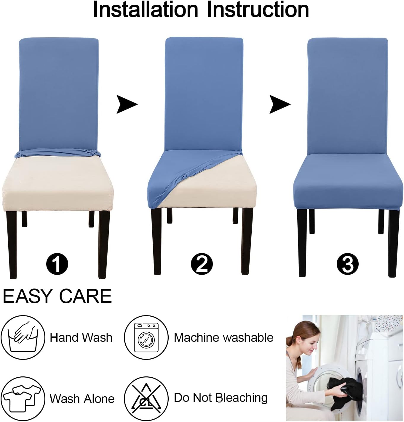 JQinHome Dining Room Chair Covers Set of 8, High Stretch Chair Slipcover Removable Washable Chair Seat Protector Cover for Home Party Hotel Wedding Ceremony (Gray Blue)