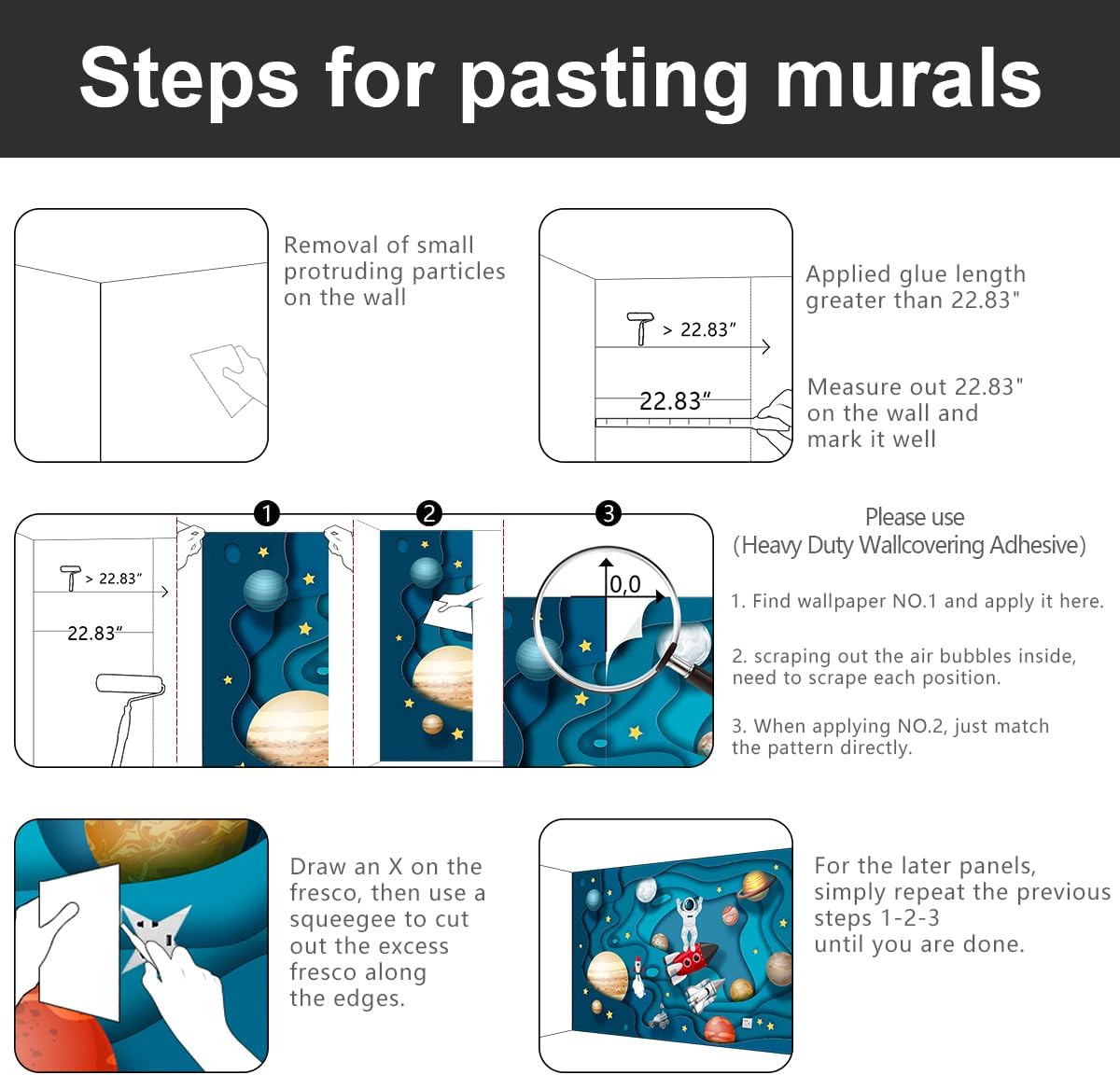 -Kindergarten Children Galactic Planet Fabric Wallpaper Living Room Bedroom Boys Girls Children Cartoon Astronauts Large Mural- 91"x65"( not Peel and Stick)