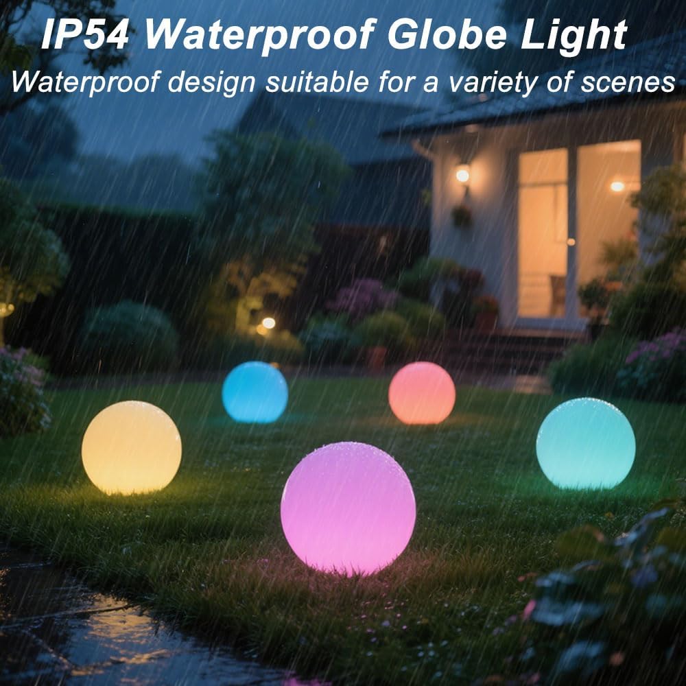 10-in Solar Globe Light, Solar Garden Ball Light Outdoor w/Remote, 16 RGB Color 4 Modes Glowing Ball, Waterproof Smart Light Sensor Control Outdoor Orb Lamp w/Ground Stake for Pathway Patio Yard Party