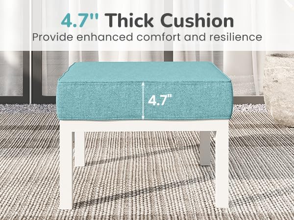 Solaste Outdoor Footstools Patio Ottoman Set of 2, Aluminum All-Weather Outdoor Footrest Seat with Removable Cushions, Patio Furniture Ottomans for Garden, Backyard, Poolside-White