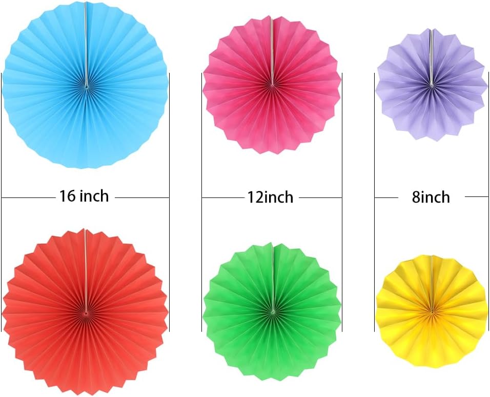 Colorful Hanging Paper Fans Decoration Round Pattern Paper Garlands Set for Party Birthday Wedding Events Accessories, Mix Set of 6
