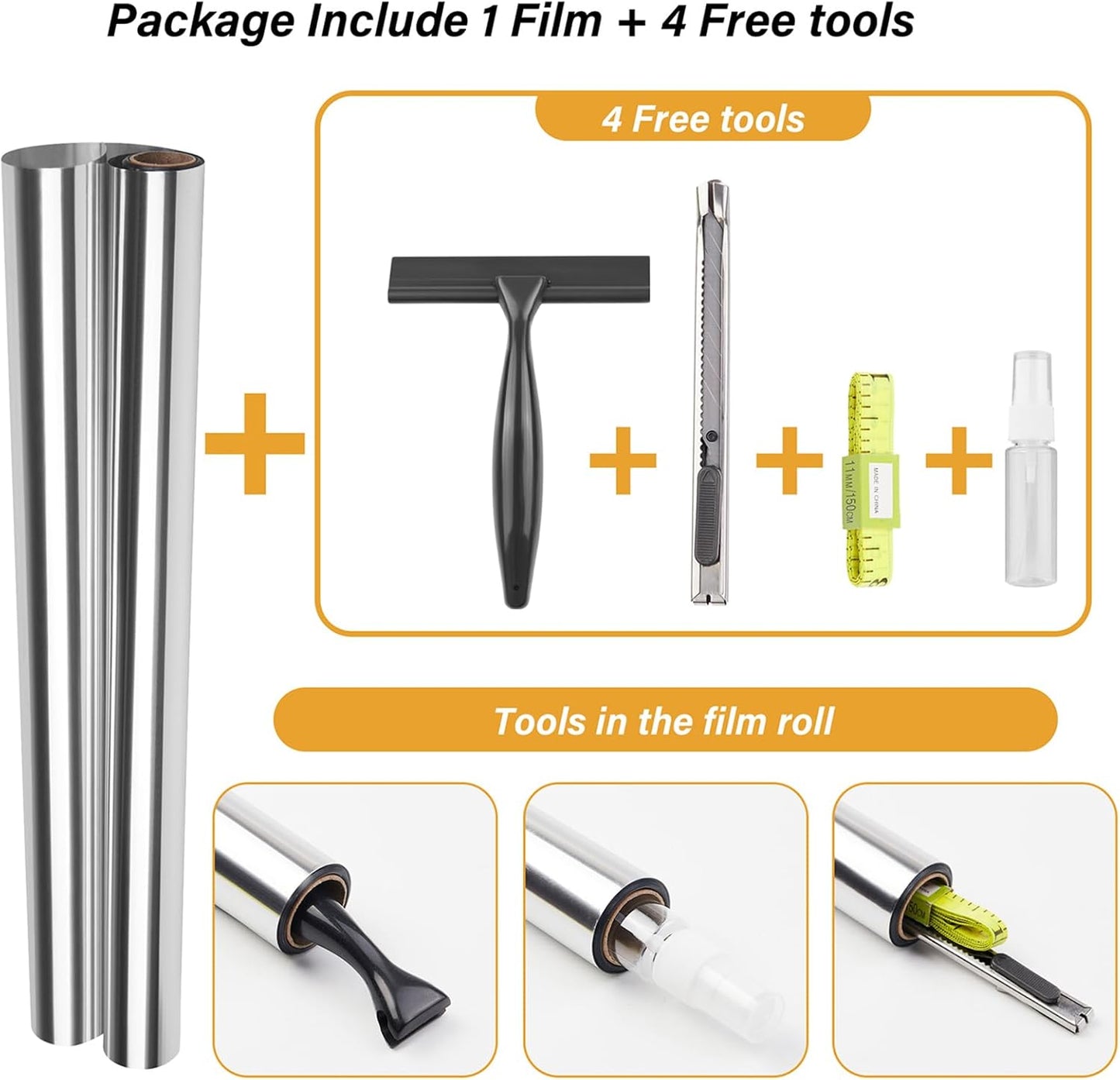 Kromapolis One Way Window Privacy Film Reflective Mirror Home Window Tint, Daytime Privacy Heat Control Anti UV Glass Tinting Static Cling (Silver, 23.6 x 78.7 inch)