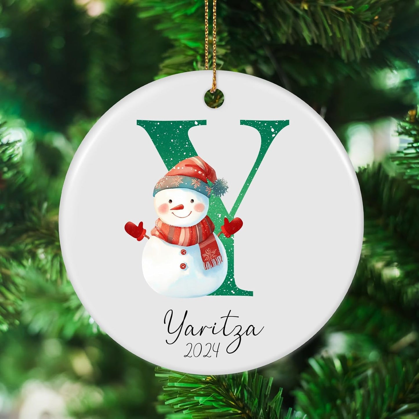 Personalized Christmas Ornaments 2025, Custom Name Initial A-Z Monogram 2.8" Ceramic Custom Christmas Ornament for Kids Boys Girls, Customized Letter Name Ornaments for Christmas Tree Decorations