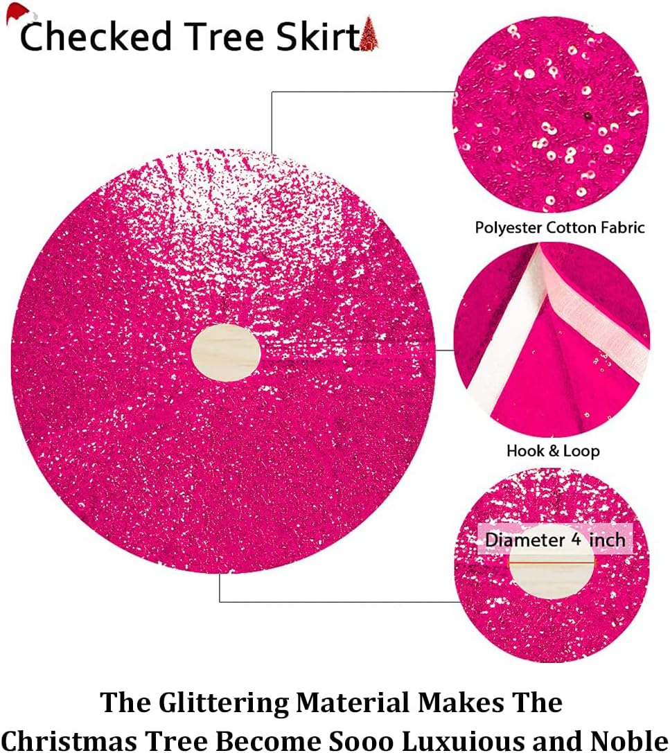 Partisout 36Inch Sequin Tree Skirt Hot Pink Christmas Skirts for Xmas Hawaii Rustic Cartoon Elegant Halloween Trees Decor