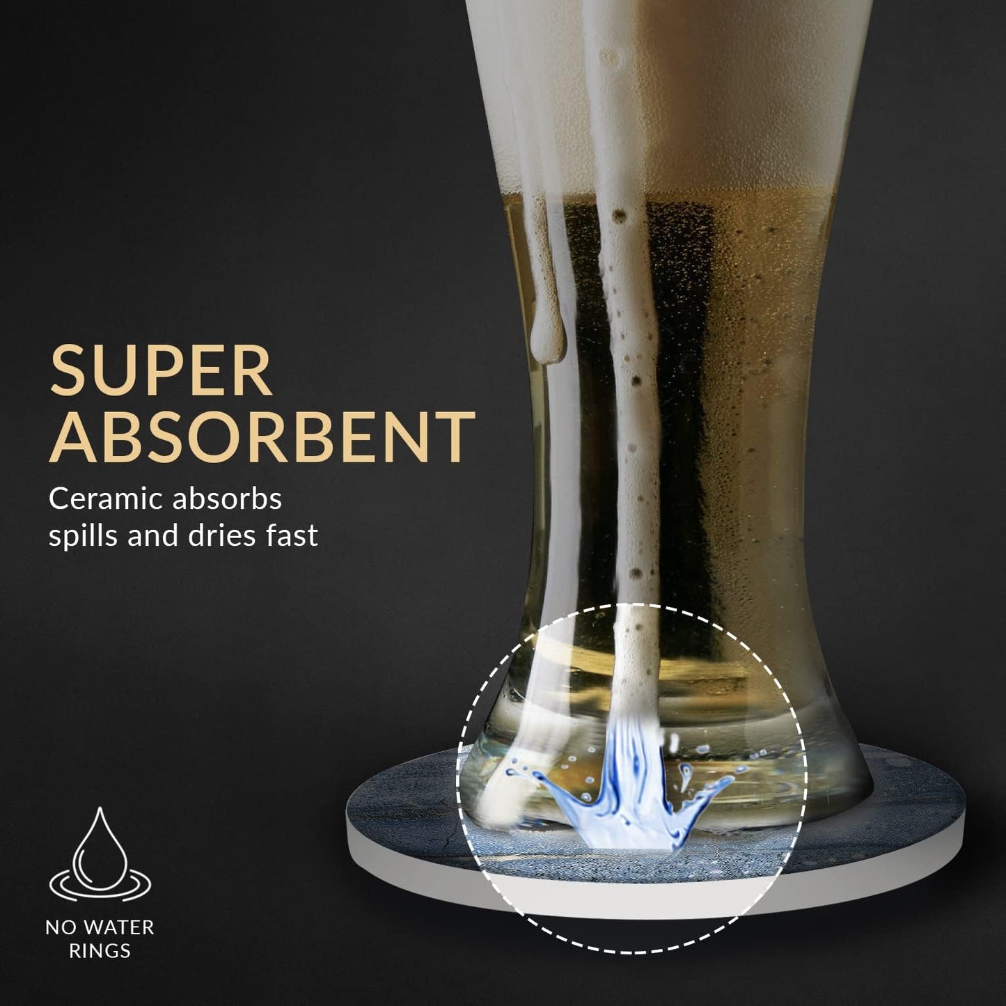 Emerson Coasters for Drinks Absorbent – Natural Stone Drink Coasters Set with Holder, Coasters for Coffee Table, Wooden Tabletop Protection Marble Style – 100% Heavy Duty Set of 6 (Beach)