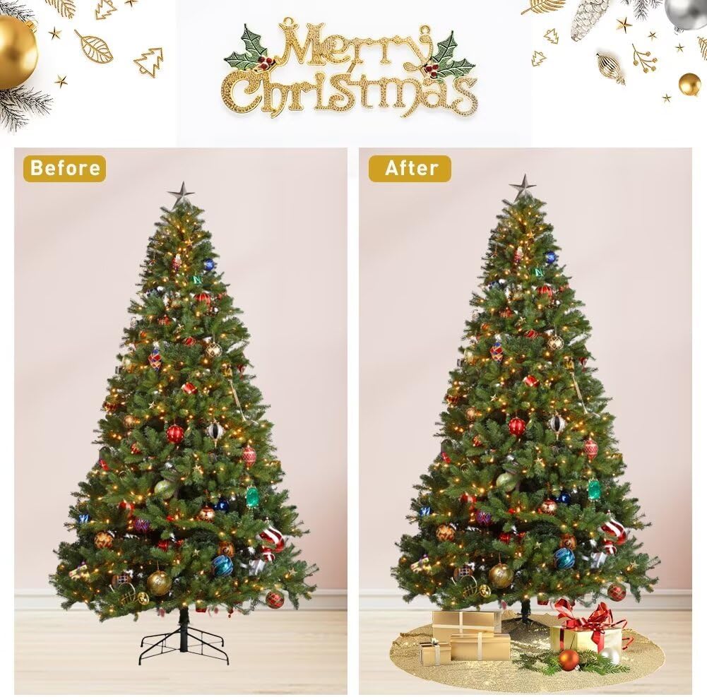 Eternal Beauty Christmas Tree Skirt, 70 Inch Gold Sequin Tree Skirt Small Xmas Tree Skirt for Christmas Tree Decorations