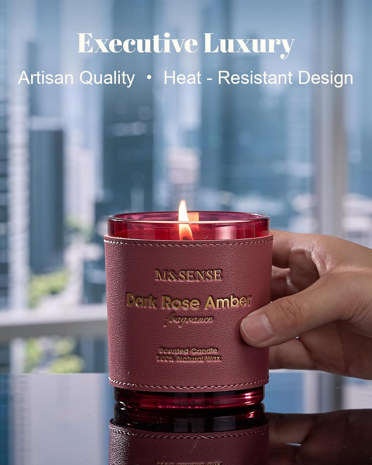 M&SENSE Rose Amber Scented Candles-Vegan Soy Wax, Floral Naturally Scented, No Toxin 10oz 42-Hour Long Burning Time, Relaxing Aromatherapy Candle for Bathtub, Rooms, Date Night, Fancy Gift Ideas