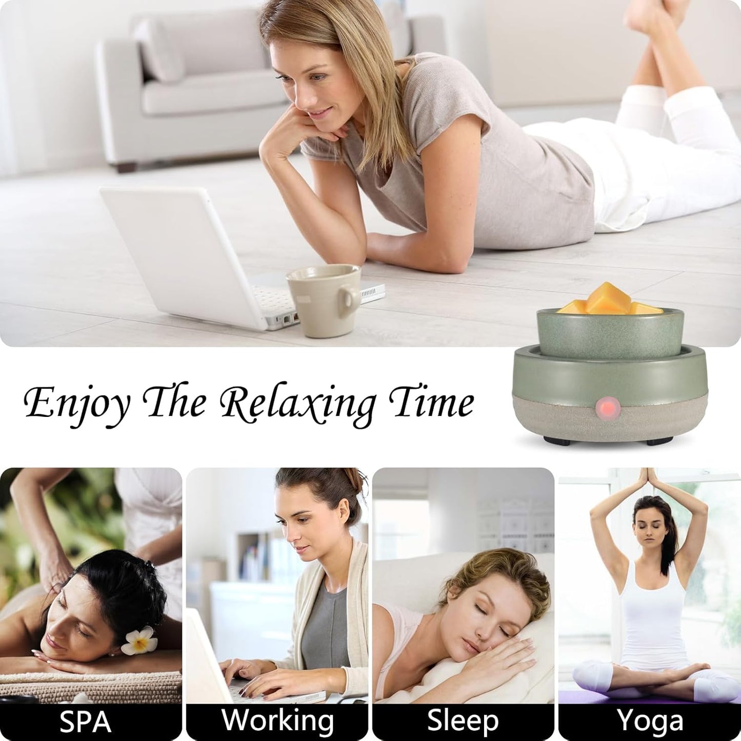 Wax Melt Warmer, Ceramic Electric Candle Wax Warmer 3-in-1 Oil Burner Fits Yankee Large Jar, Scented Candle Holder for Home Decor Thanksgiving Christmas Day Gifts (02-Light Green)