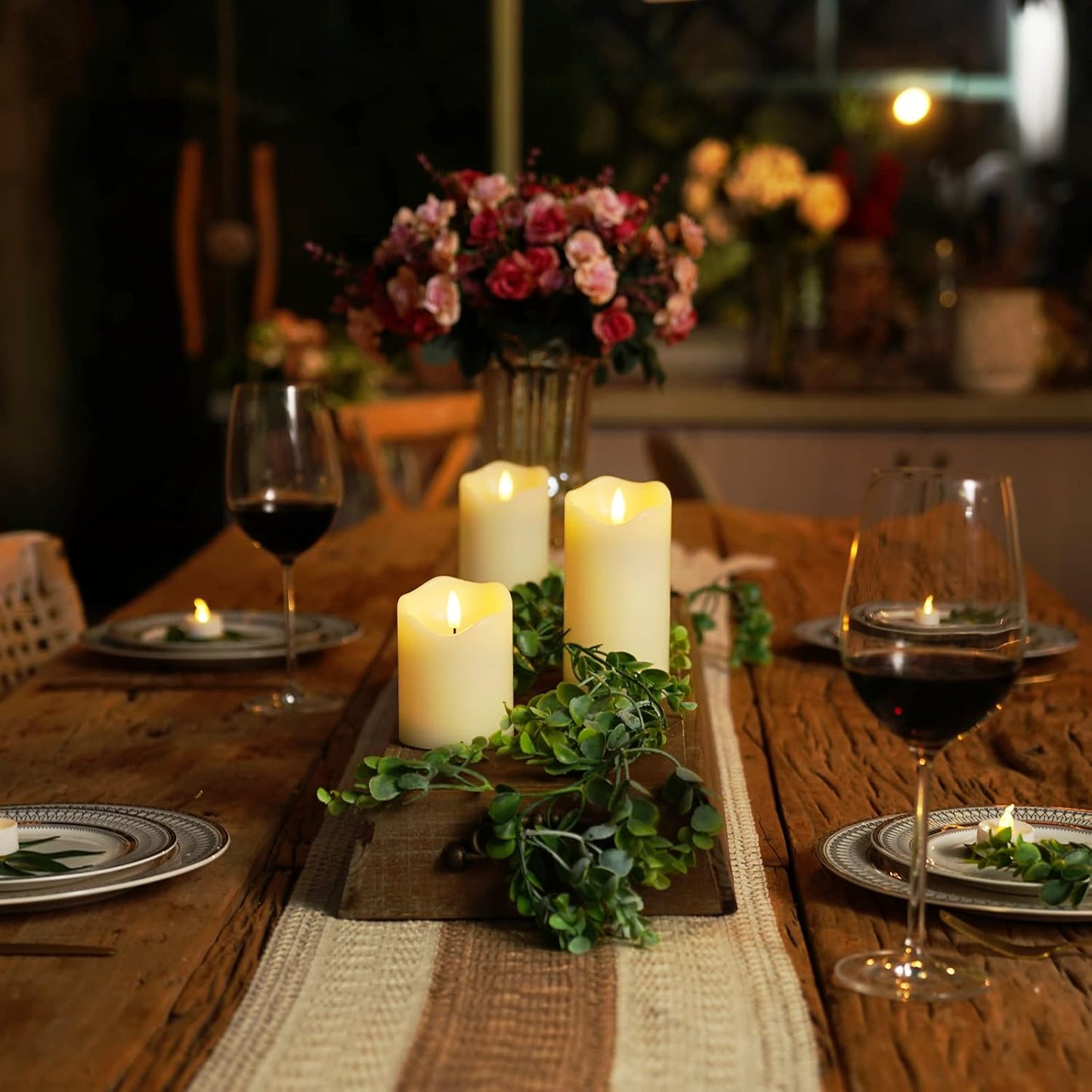 Homemory Flickering Flameless Candles, Realistic LED Candles with Remote and Timer, Real Wax Battery Operated Candles, Set of 3, Ivory