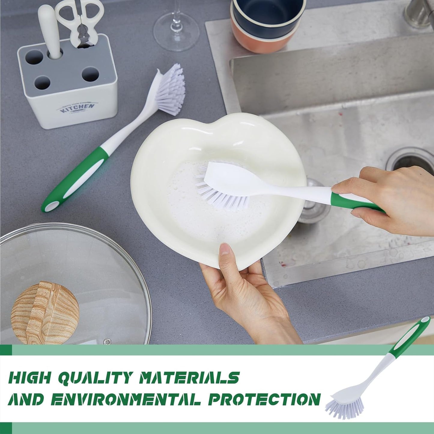 Hsei 20 Pcs Green Kitchen Scrub Dish Brush Bulk with 11 Inch Anti Slip Handle Cleaning Dish Scrubber with Stiff Bristles Washing Scrub Brushes for Housekeeping for Pots and Pans, Kitchen Sink