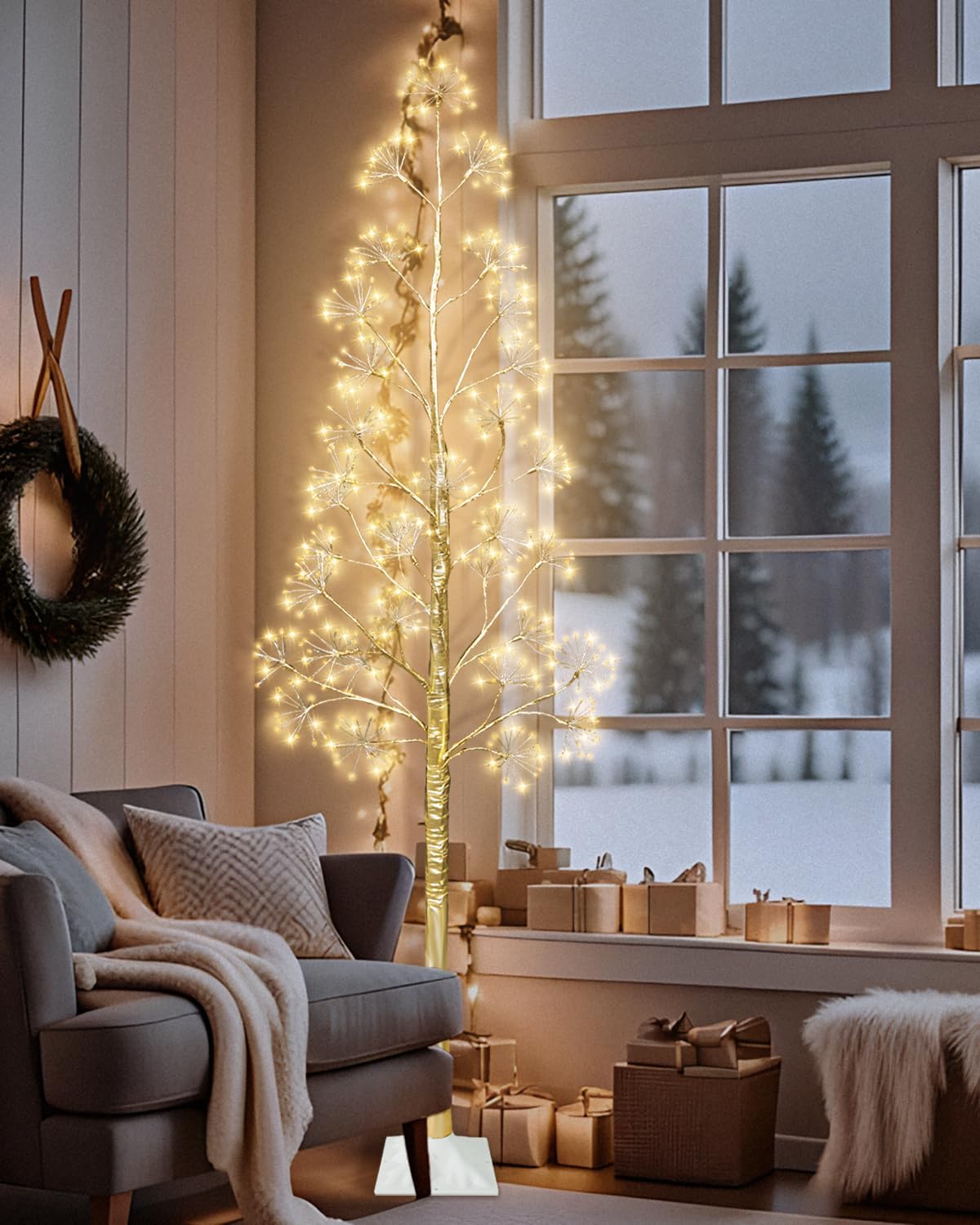 6FT Lighted Birch Tree Christmas Artificial Twig Tree with 660 LED Lights Timer 8 Mode Xmas Tree for Holiday Party Wedding Indoor Outdoor Decor