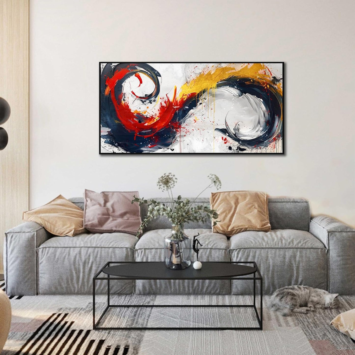 Abstract Art Work for Living Room Walls - Modern Prints Canvas Wall Art - Black Framed Wall Art for Bedroom Size 24" x 48"