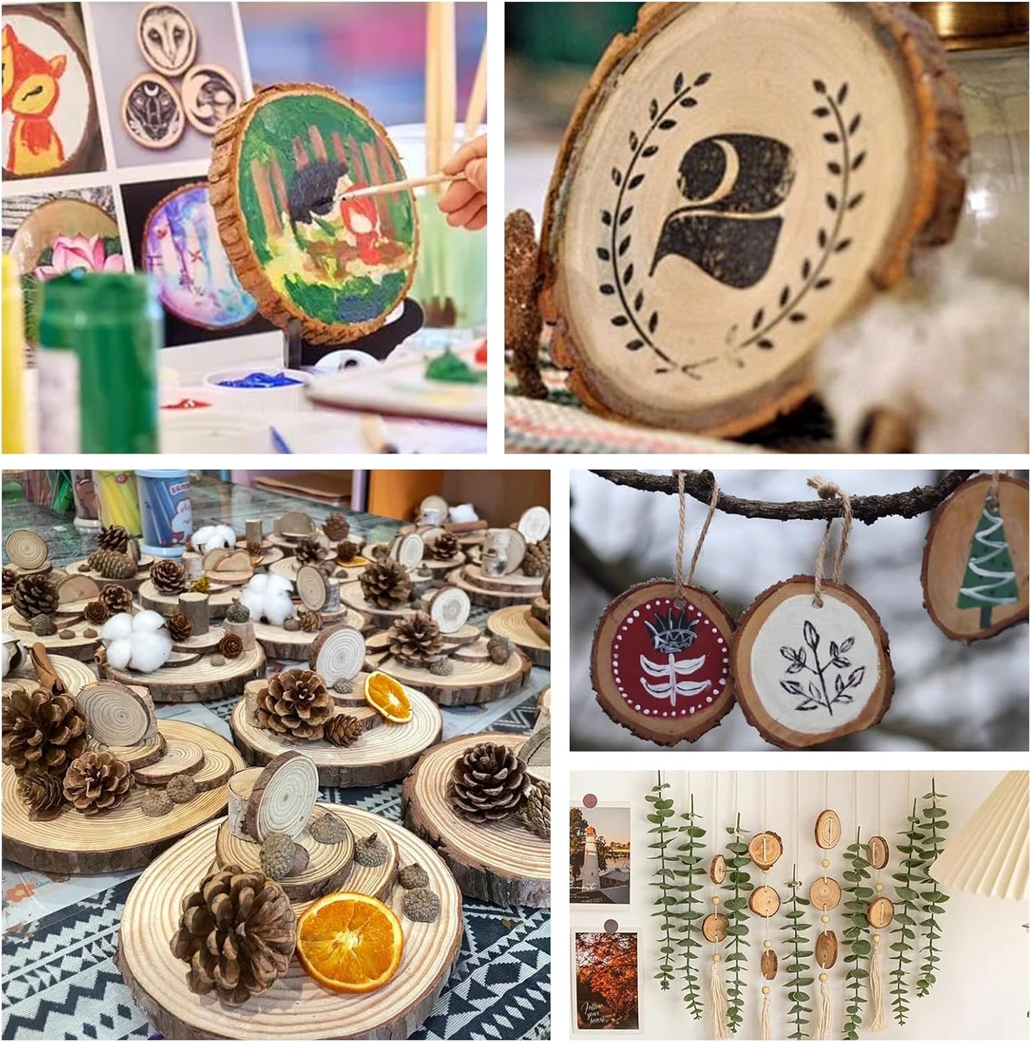 30 Pack Wood Slices for Crafts,2.4-2.8In Unfinished Natural Wood Rounds with Tree Bark.Wood Circles Predrilled with Hole and 20m Rope for Centerpiece Table Decorations,Christmas Ornaments,DIY Gifts