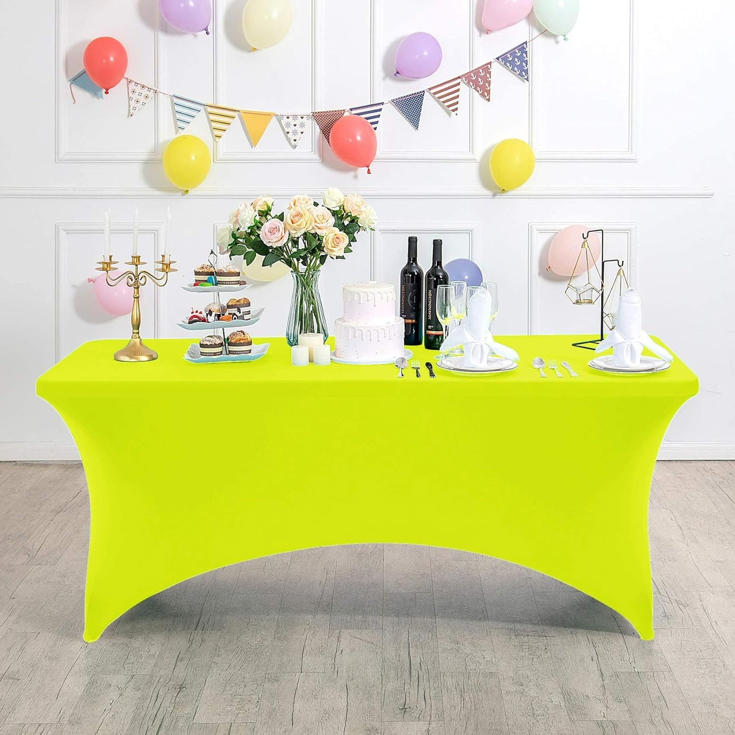 Spandex Table Cover for 4FT or 6ft or 8ft Table Universal Fitted Stretch Tablecloth for Party, Banquet, Wedding and Events-Neon Yellow