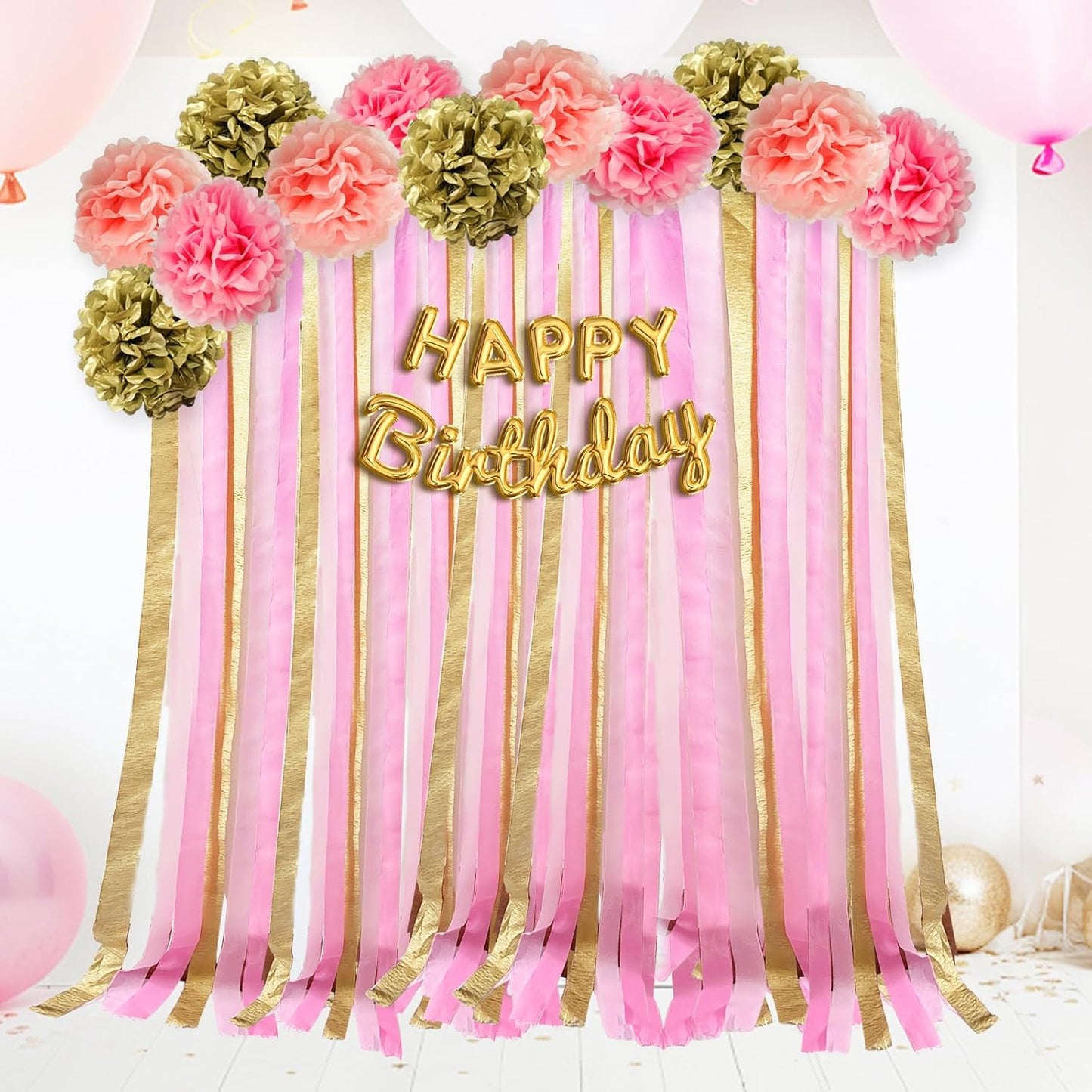 Champagne Gold Party Streamers Graduation Party Decoration - Colorful Paper Flower Pom Poms Wall Decorations for Birthdays, Bridal or Baby Showers, Weddings, Outdoor Decor