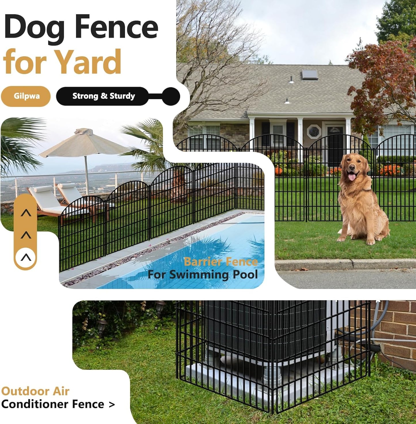 10 Panels Decorative Garden Fence, 40in (H) X 21.92ft (L) No Dig Dog Fences Outdoor for Yard, Rustproof Tall Metal Fencing Panels, Animal Barrier Suitable for Yards Border, Patio, and Outdoor Use