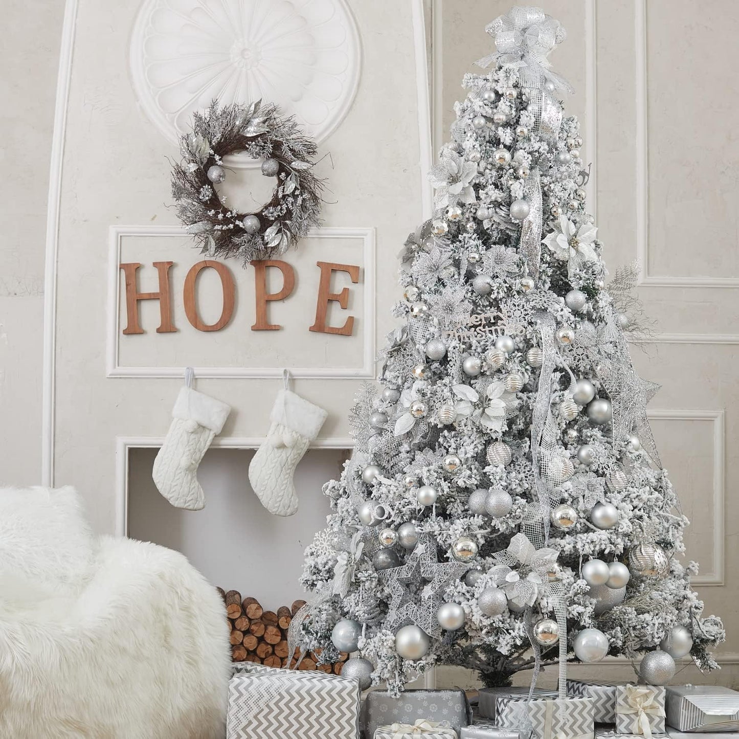 XmasExp 60mm/2.36" Christmas Ball Ornaments Shatterproof Christmas Ornaments Set Decorations for Xmas Tree Balls - 24ct (2.36'', Silver)