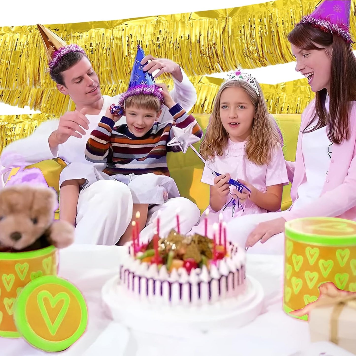 Gold Foil Fringe Garland 10FT 2packs, Metallic Foil Tinsel Fringe Banners for Parade Float Decorations Wedding, Birthday Party Graduation (Two Gold)