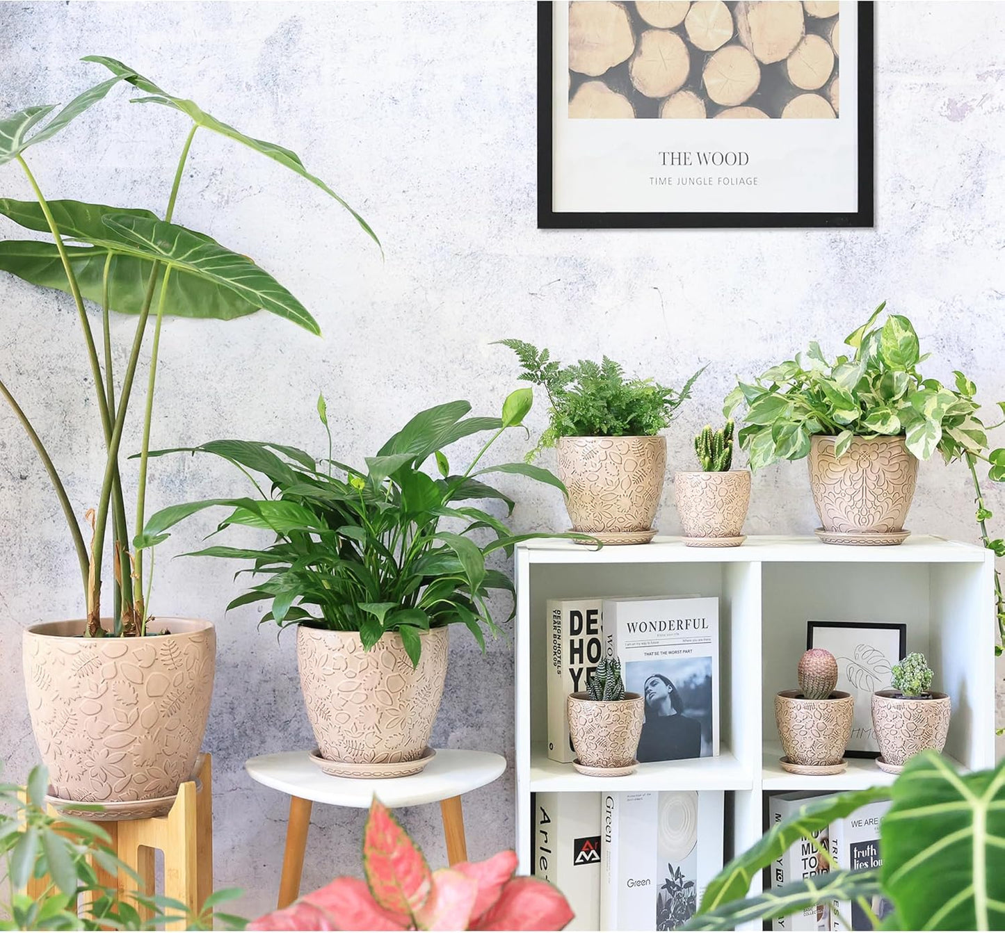 10inch Retro Ceramic Planter with Drainage Hole and Saucer for Multiple Plants, Indoor-Outdoor Garden Pots for Succulent, Orchid, and Flower (Fits Inner Pots Up to 9 Inch, Retro Peach)