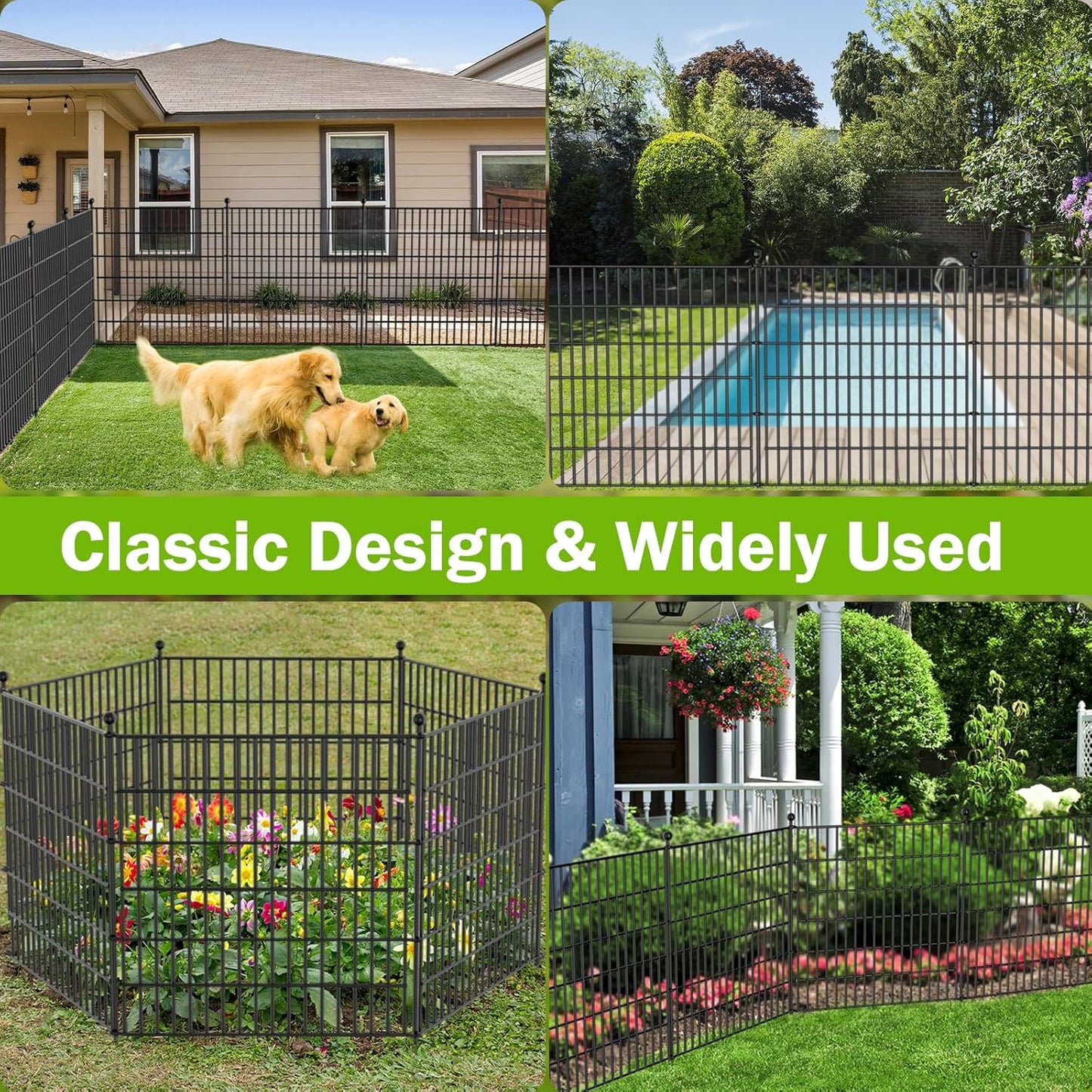 10 Panels No Dig Decorative Outdoor Garden Fence for Yard, 24 in(H) X 20 ft(L) Animal Barrier Fencing Rustproof Metal Wire Panel Border for Dog, Rabbits, and Patio Temporary Ground Stakes