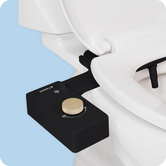 TUSHY Classic 3.0 Bidet | Slim Universal Toilet Seat Attachment. Simple Install <10 Minutes. Non-Electric Self Cleaning Water Sprayer with Adjustable Pressure Nozzle and Angle Control. (Black/Gold)