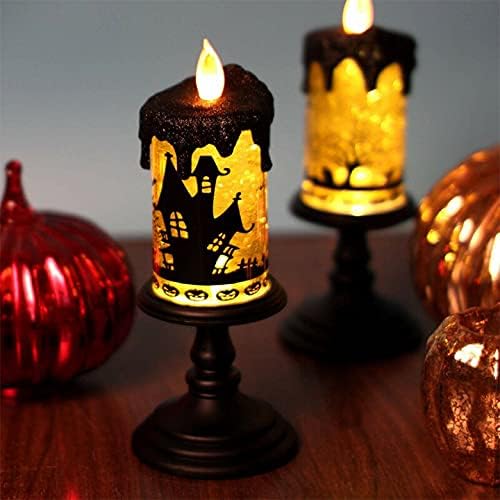 Eldnacele Halloween Snow Globe Candles Lighted Lamp, Battery Operated Spooky Spinning Water Glittering Tornado Candle Flameless Candles Table Centerpiece for Halloween Decoration Indoor(Castle)