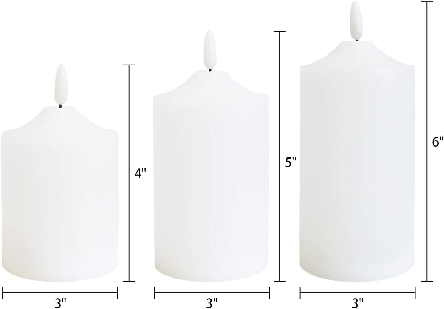 GenSwin Waterproof Flameless Flickering LED Candles with Remote & Timer,Battery Operated Pillar 3D Wick Candles for Indoor Outdoor Lanterns, Won’t melt, Long-Lasting(White, Set of 3)