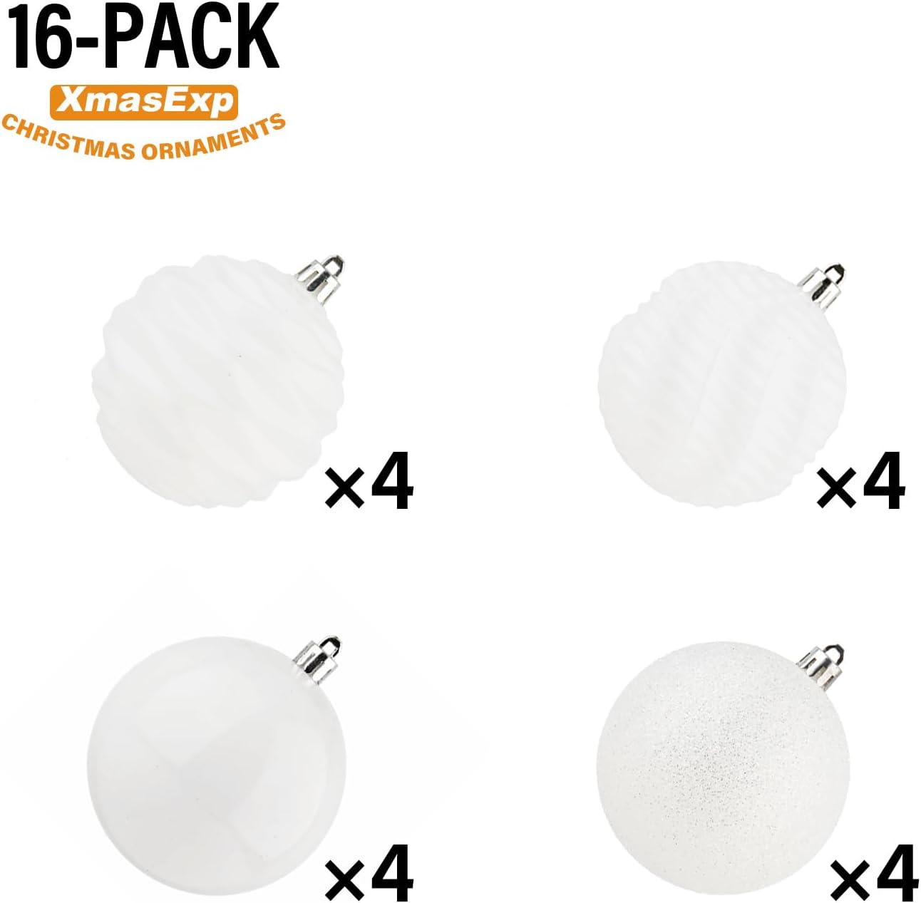 XmasExp 16ct Christmas Balls Ornaments - Shatterproof Large Hanging Ball Decorative Xmas Balls for Halloween Decorations Holiday Wedding Party Xmas Tree Decoration(3.15"/80mm, White)