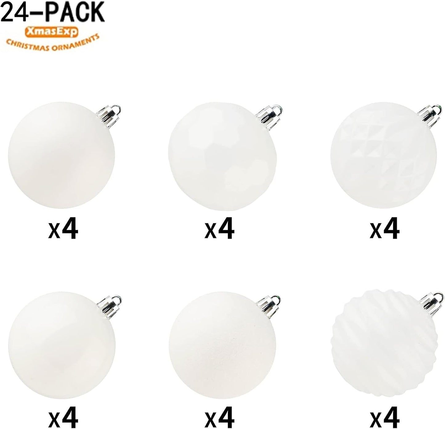 XmasExp 24ct Christmas Ball Ornaments Shatterproof Xmas Tree Hanging Balls Decorations Perfect for Halloween Decorations Holiday Wedding Christmas Decor(2.36"/60mm, White)
