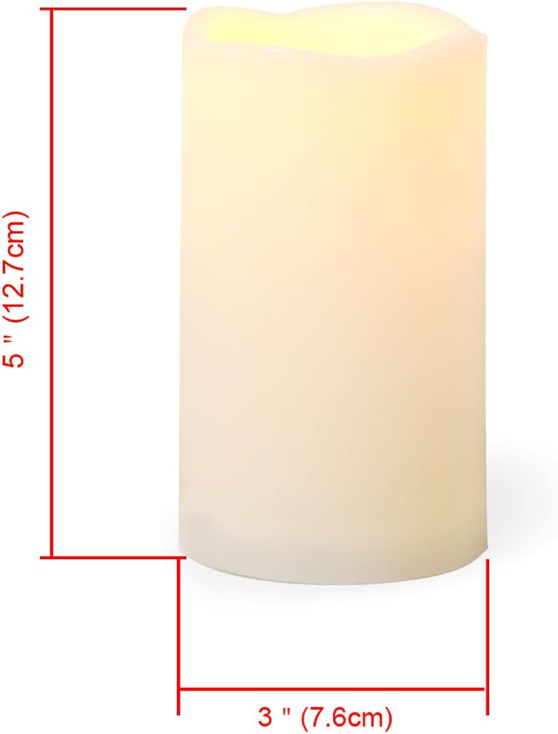 Waterproof Outdoor Battery Operated Flameless LED Pillar Candle with Timer Flickering Plastic Resin Electric Decorative Night Light Lantern Patio Garden Home Decor Party Wedding Decorations D3 xH5