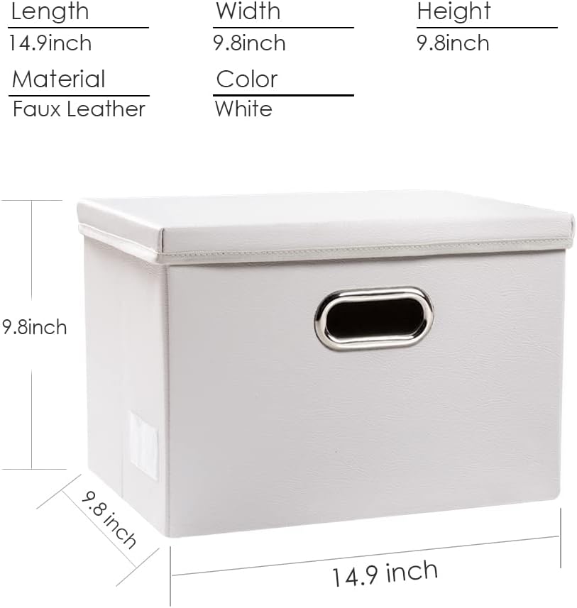 PRANDOM Foldable Storage Bins with Lids [5-Pack] Leather Fabric Collapsible Storage Boxes Organizer Containers Baskets Cube with Cover for Bedroom Closet Office Nursery White (14.9x10.8x10)
