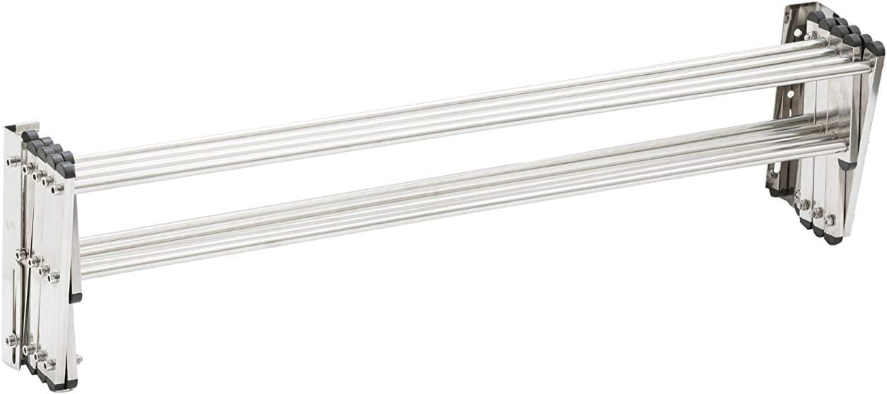 AERO W Racks Stainless Steel Wall Mounted Collapsible Laundry Clothes Drying Rack 60 Pound Capacity 22.5 Linear Ft