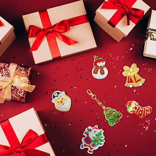 Chuangdi 20 Pieces Christmas Diamond Painting Ornaments Christmas Tree Diamond Art Kits 5d Double Sided Santa Snowman Keychain Keyring DIY Pendant Xmas Party Decor