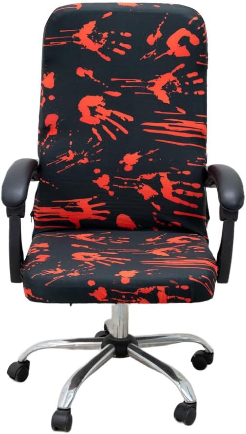 Halloween Office Chair Covers Bloody Handprints Footprints on Black Horror Theme Print Stretchable Slipcover for Modern Simplism Style High Back Boss Chair (No Chair) (L, Halloween04)…