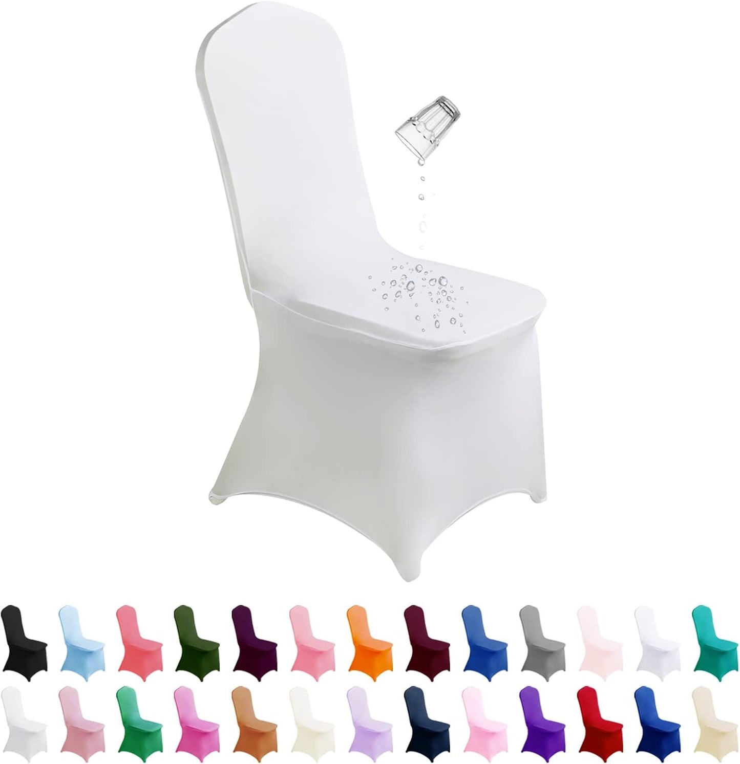 SUPERO Waterproof Spandex Chair Cover 100PCS, Stretch Dining Chair Covers, Polyester Outdoor Chair Covers, Protector Stretch Chair Cover for Party Universal, Banquet, Wedding Event, Hotel(White)