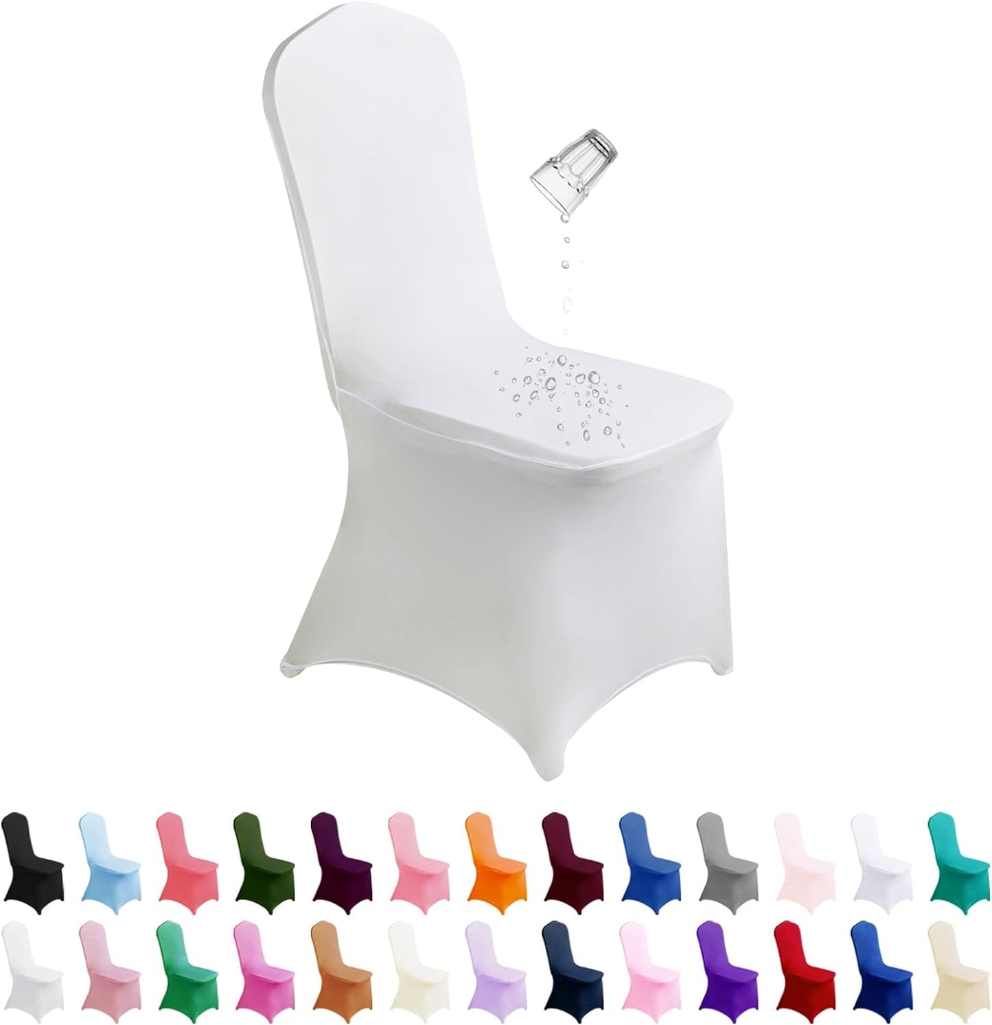 SUPERO Waterproof Spandex Chair Cover 25PCS, Stretch Dining Chair Covers, Polyester Outdoor Chair Covers, Protector Stretch Chair Cover for Party Universal, Banquet, Wedding Event, Hotel(White)