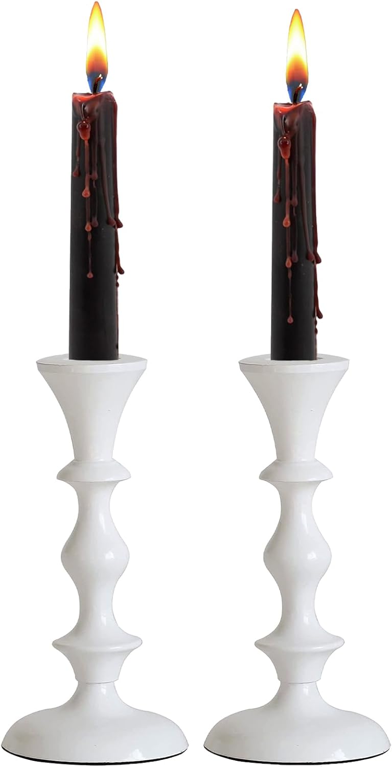 Rely+ White Candle Holders Set of 2 Decorative Centerpiece Table Candlesticks Holders for Taper Candles Home Decor Candle Holders for Dinner Party Wedding Decorations