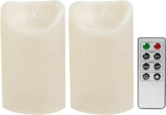CANDLE CHOICE Outdoor Battery Operated Flameless Candles with Remote Timer Waterproof Flickering Plastic Electric LED Pillar Lights for Lantern Patio Garden Wedding Party Decorations 3x5 Inches 2 PCS