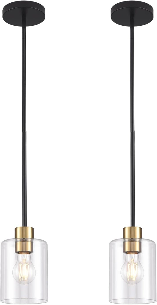 Black Brass Pendant Lights Kitchen Island - Clear Glass Pendant Light Fixture Multiple Stems Rods 3 Units 12 Inch 3 Units 4 Inch (2 Pack Black Brass Downrod)