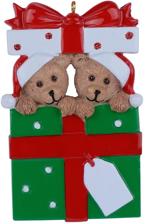 Personalized Bear Family Christmas Ornament 2024, Family of 2 Bear with Gift Box Ornaments for Christmas Tree, Personalized Bear Christmas Ornament, Unique Handmade Couple Christmas Ornament