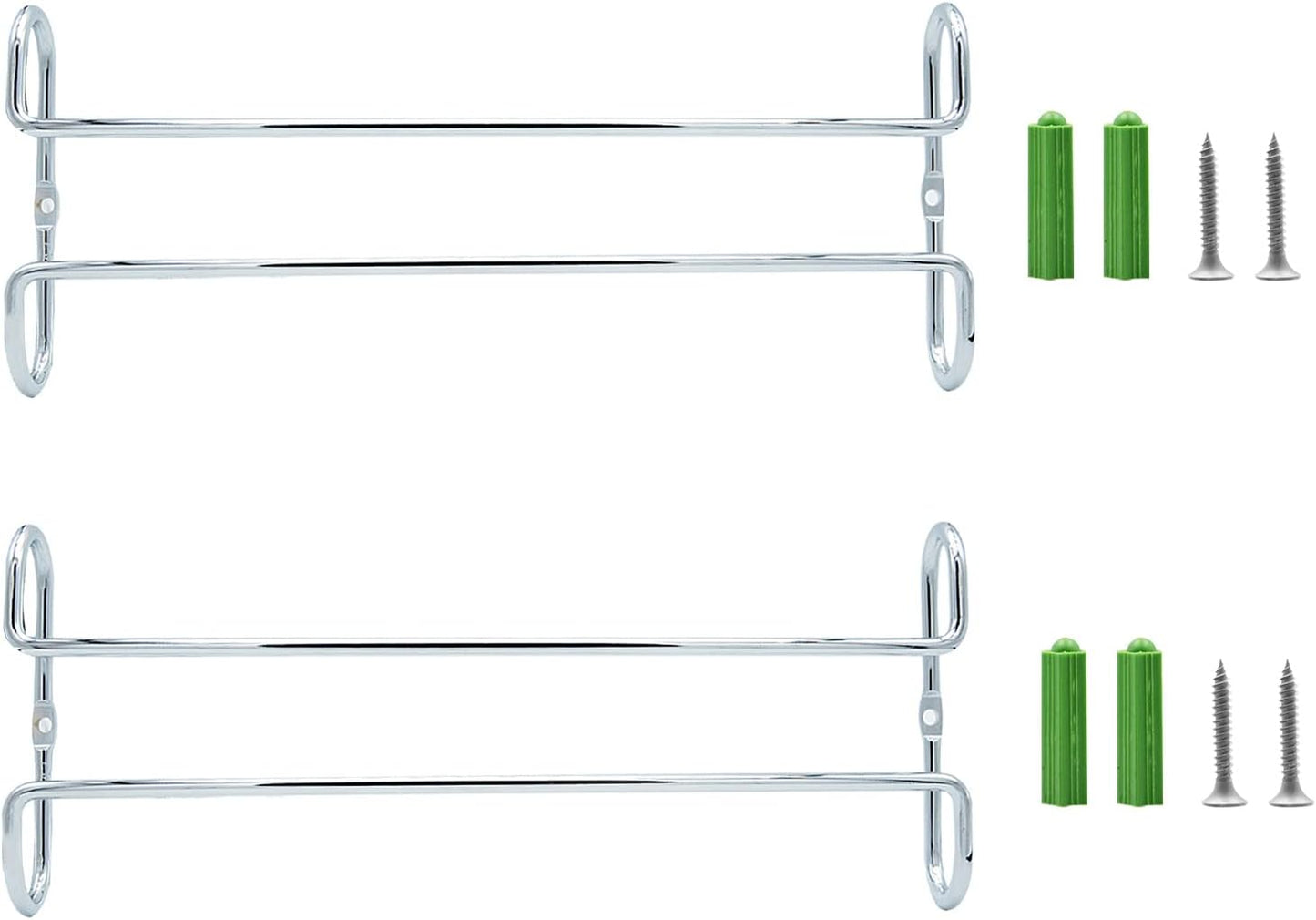 10 Inch Wine Glass Rack Under Cabinet Shelf Stemware Storage Hanging Hanger Organizer Glasses Holder with Drying Under Counter Metal for Kitchen and Bar Set of 2 Silver