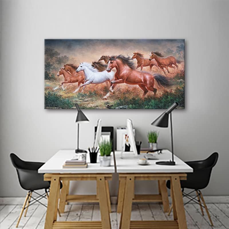 Yxbhhym Large Horse Wall Art Pictures Animal Canvas Prints Eight Running Horses Paintings Posters Horses Artwork for Wall Office Decor Living Room Home Decorations Framed Wall Art -20x40inches