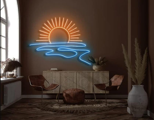 LED Decorative Lights USB Interface Mountains Sunrise Sunset Led Neon Signs Home Decoration Wall Art Holiday Gift Brightness Adjustable 15.7''x16.5''