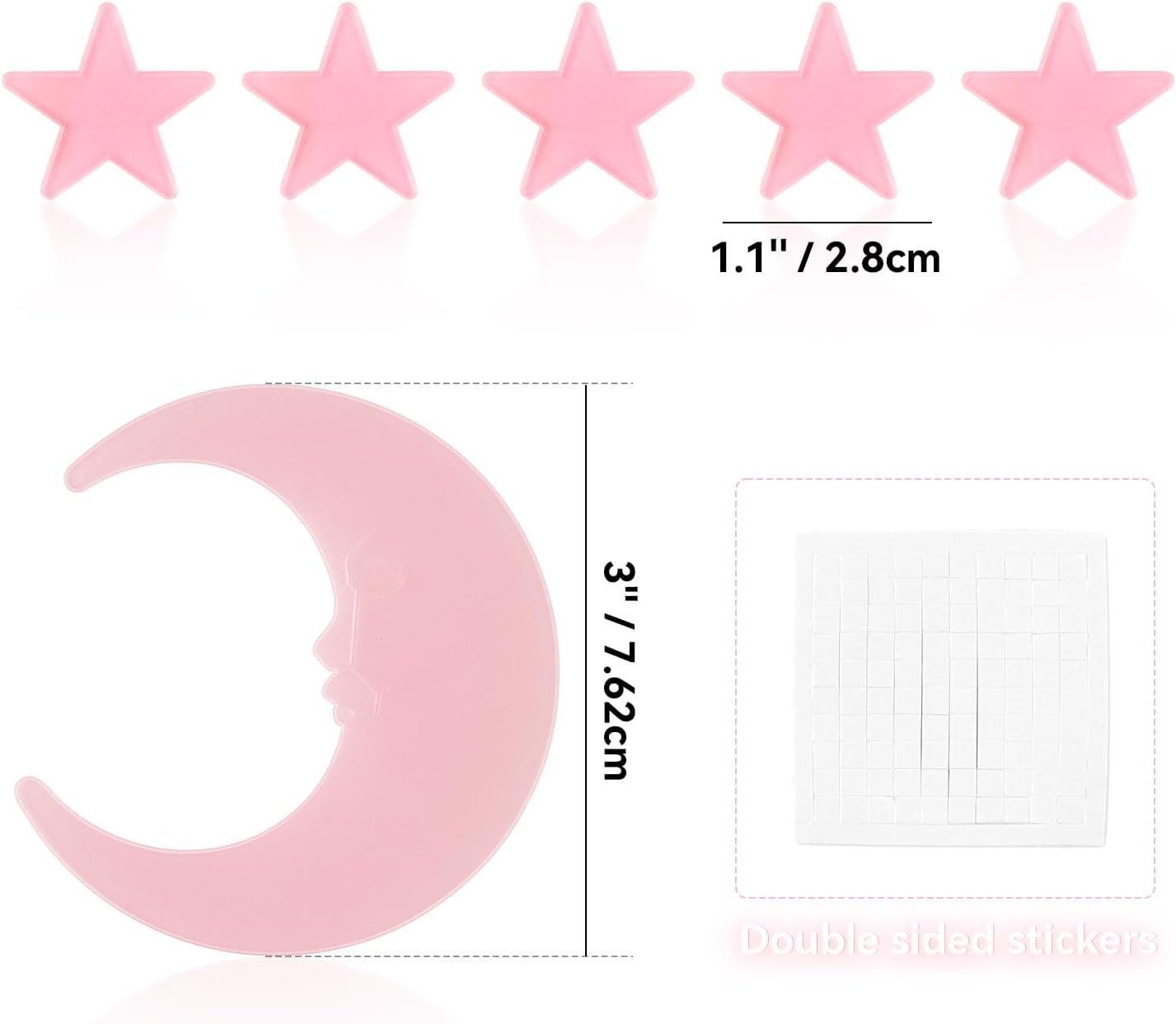 100 Stars and 1 Moon Glow in The Dark Luminous Fluorescent 3D Plastic Glow Stars Moon for Ceiling, Glowing Wall Stickers Create a Realistic Starry Sky, Room Decorations (Pink)