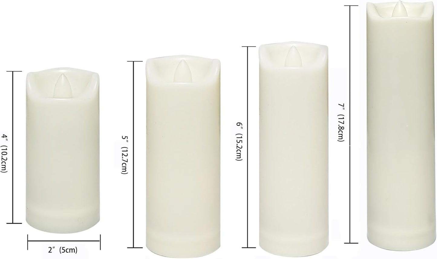 CANDLE CHOICE Waterproof Outdoor Battery Operated Flameless Candles with Auto Timer Flickering Plastic Resin Electric LED Slim Pillar Lights for Lantern Patio Garden Wedding Party Decorations 4 Pack