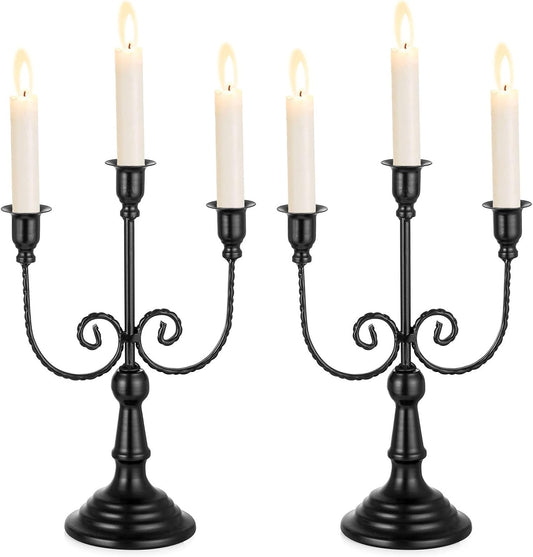 Sziqiqi Halloween Candle Holder Candelabra - Black Candle Stick Holders Pack of 2 Decorative Candleholders for Christmas Decoration