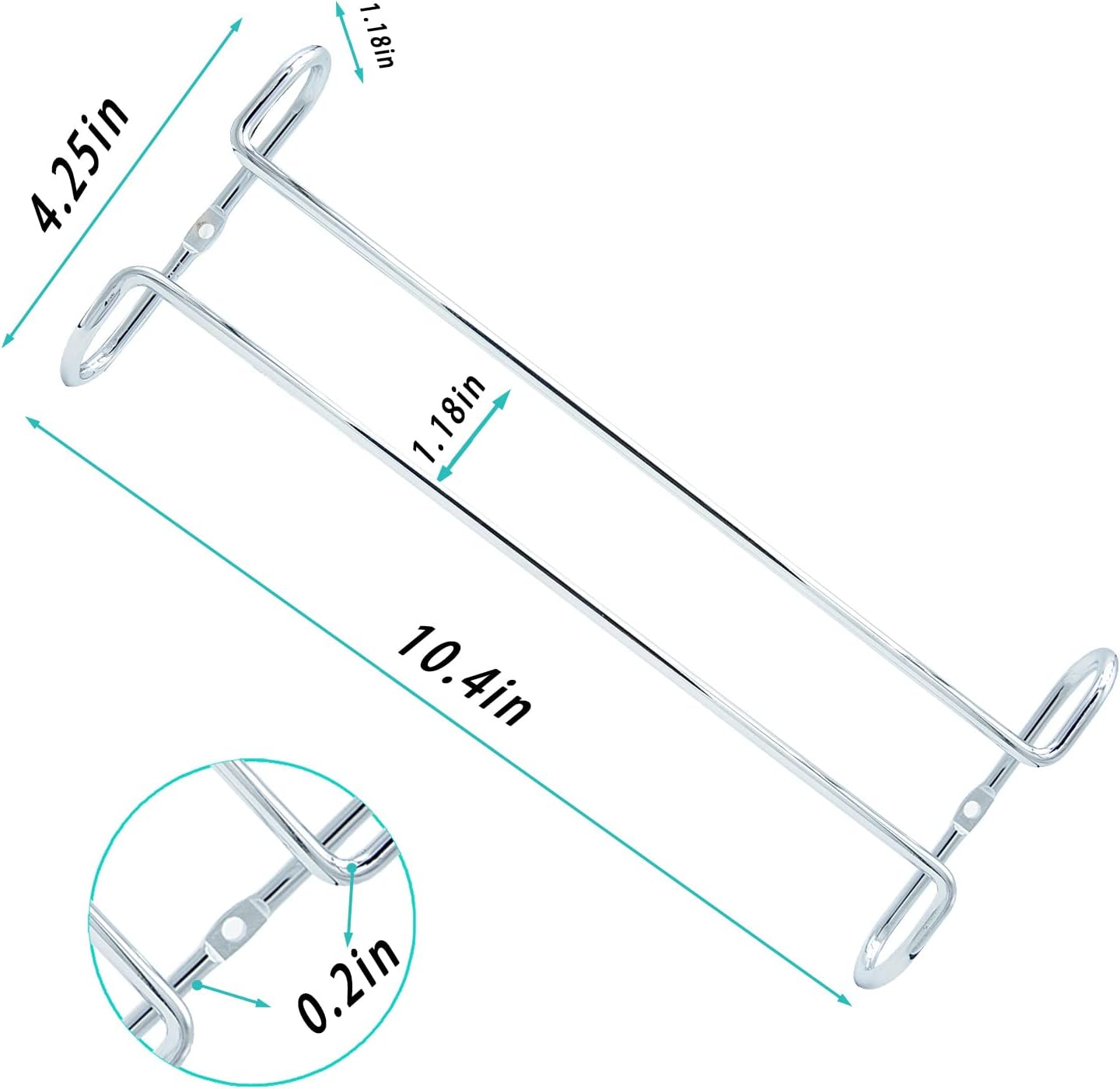 10 Inch Wine Glass Rack Under Cabinet Shelf Stemware Storage Hanging Hanger Organizer Glasses Holder with Drying Under Counter Metal for Kitchen and Bar Set of 4 Silver