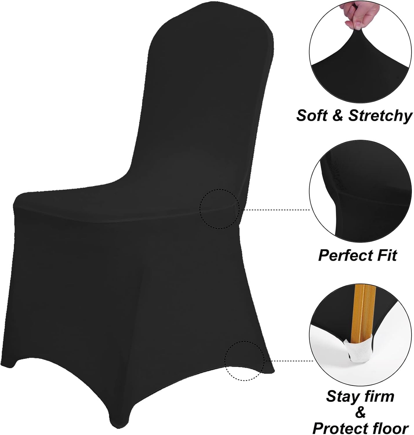 SUPERO Waterproof Spandex Chair Cover 12PCS, Stretch Dining Chair Covers, Polyester Outdoor Chair Covers, Protector Stretch Chair Cover for Party Universal, Banquet, Wedding Event, Hotel(Black)