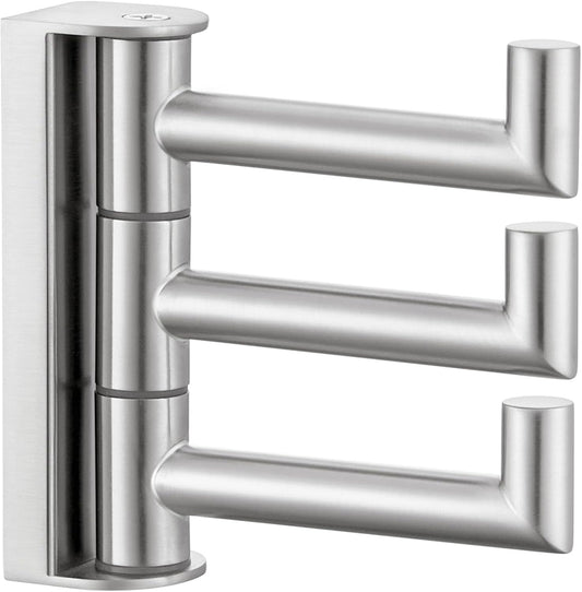 Angle Simple Swivel Towel Hook 3 Arms, SUS 304 Stainless Steel Foldable Robe Towel Hook for Bathroom, Wall Coat Holder, Brushed Nickel